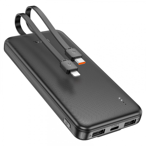 Портативный аккумулятор Power Bank Hoco J118 10000mAh 2USB A, 2.1A + 2 встр. кабеля черный