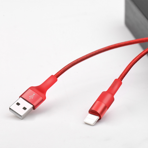 Кабель Hoco X 26 USB A, Lightning, нейлон, мет.разъем, fast charge (9V2A), красный,1м (30)