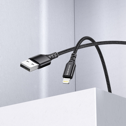 Кабель Borofone BX 54 USB A, Lightning, нейлон, 2.4А, черный, 1м, в коробке (360)