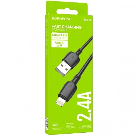 Кабель Borofone BX 93 USB A, Lightning, ПВХ, черный 1м, 2.4A