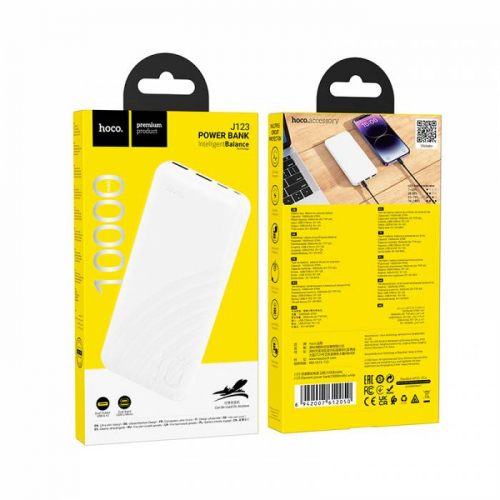 Портативный аккумулятор Power Bank Hoco J123 10000mAh 2USB A, 2.1A, белый