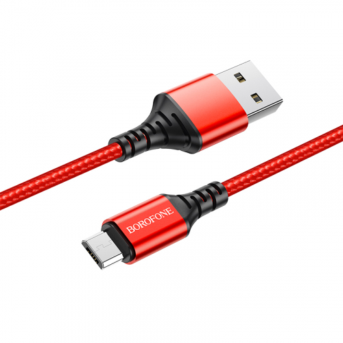 Кабель Borofone BX 54 USB A, microUSB B, нейлон, 2,4А, красный в коробке,1м (360)