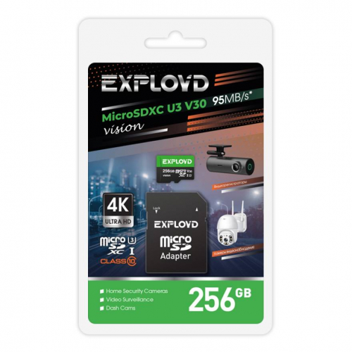 Карта памяти 256 GB Exployd (micro SDXC, class10) U3, V30, 95Mb/s, с адаптером