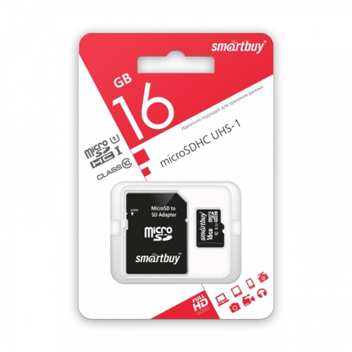 Карта памяти 016 GB SmartBuy (micro SDHC, class10) с SD-адаптером UHS-1