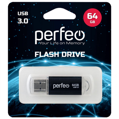 Флэш-диск USB Perfeo 64 GB C14 black metal USB 3.0