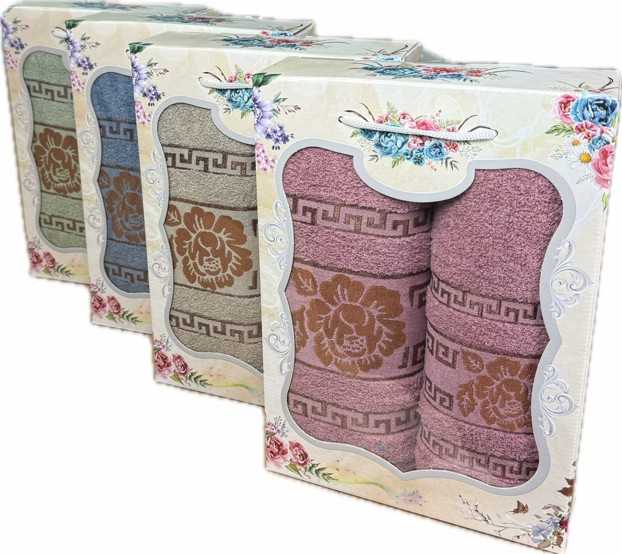 Набор махровых полотенец 95 - 461 РОЗА ГРЕК 2 пр в ассортименте р-р 70х140 и 50х90