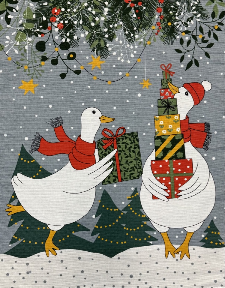 Полотенце рогожка ПОЧУДИМ - гуси с подарками р-р 50х60