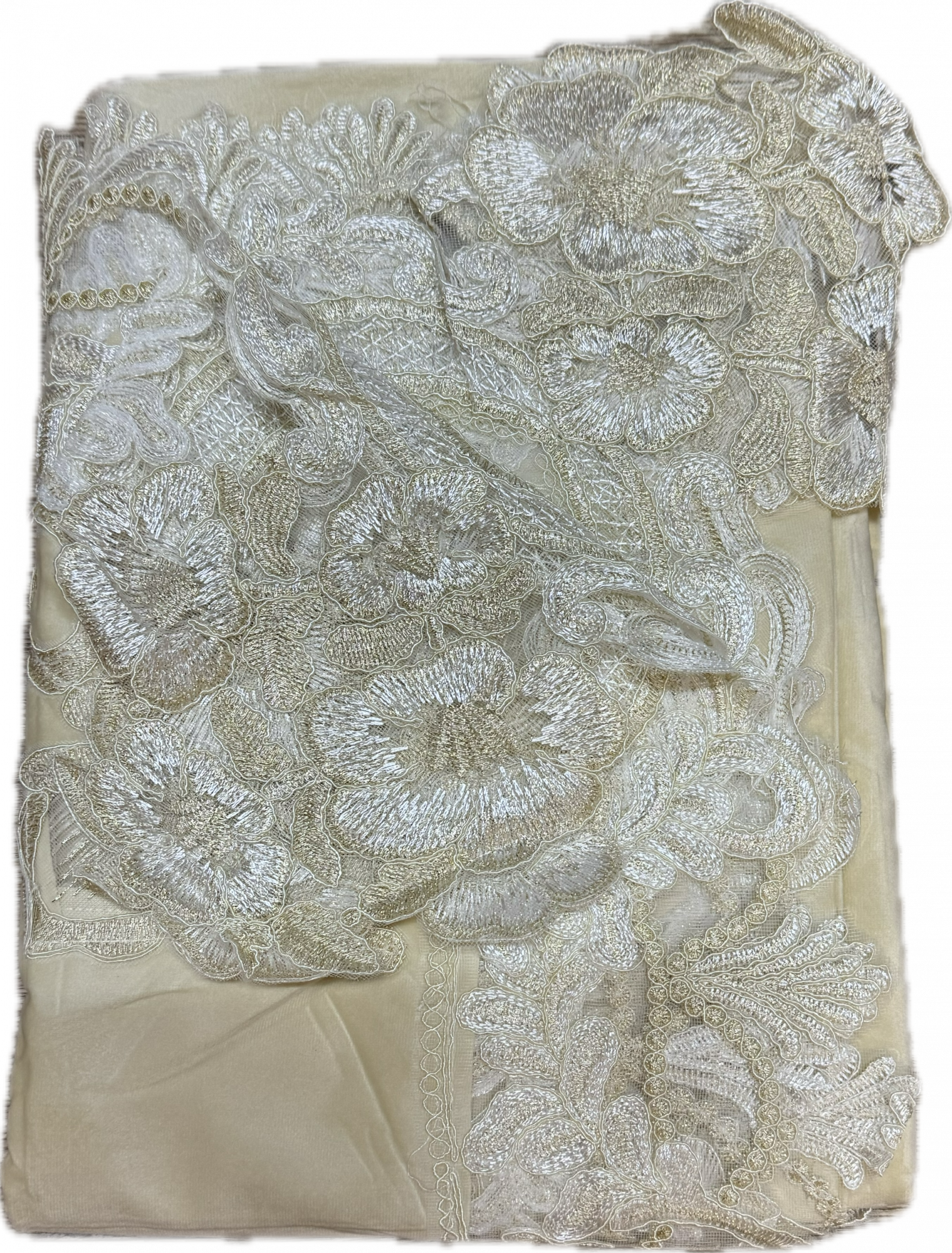 Скатерть бархатная с кружевом 2202 ПРАЗДНИЧНАЯ - молочный р-р 150х220