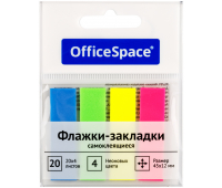 Флажки-закладки OfficeSpace, 45*12мм, 20л.*4 неоновых цвета, европодвес, PM_54064, 314711