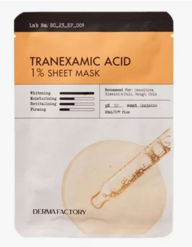 Derma Factory TRANEXAMIC ACID 1% SHEET MASK Выравнивающая тон кожи тканевая маска с транексамовой кислотой 23мл
