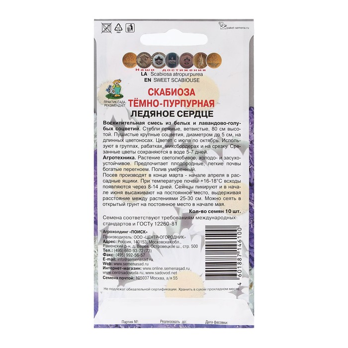 Семена цветов Скабиоза темно-пурпурная
