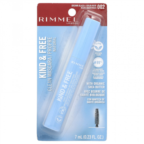 Rimmel London, Kind & Free, очищающая тушь для ресниц, оттенок 002 коричневый и черный, 7 мл (0,23 жидк. унции)