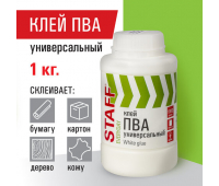 Клей ПВА универсальный 1 кг (бумага, картон, дерево), STAFF, 606431