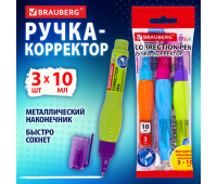 Ручка-корректор 10 мл ВЫГОДНАЯ УПАКОВКА, КОМПЛЕКТ 3 штуки, BRAUBERG MIX, 271921