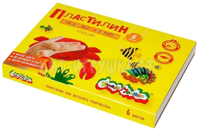 Пластилин 6 цв. 90 гр со стеком Каляка-Маляка ПКМ06-П, ПКМ06-П