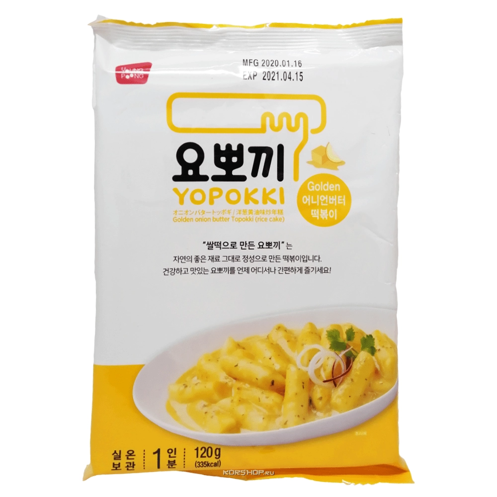 Рисовые палочки токпокки в сливочном соусе с золотистым луком Yopokki (1 порция) пауч, Корея, 120 г Акция