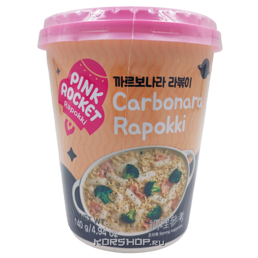 Рисовые клецки с лапшой (рапокки) с соусом карбонара Pink Rocket (стакан), Корея, 140 г Акция