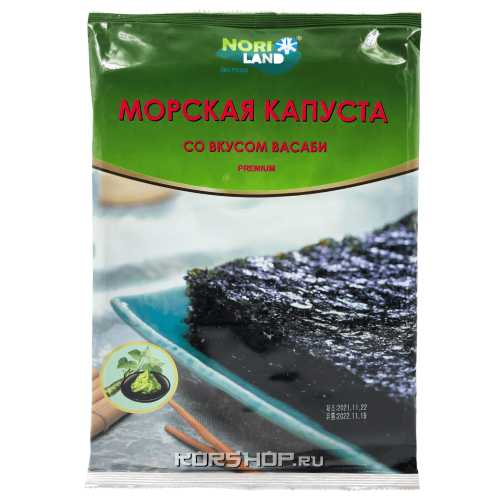 Хрустящая морская капуста со вкусом васаби Nori Land, 18 г Акция