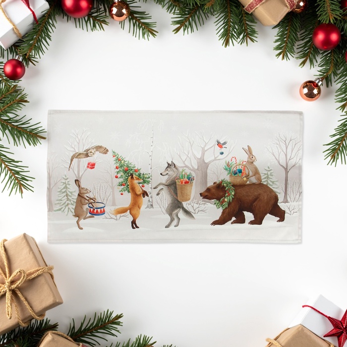 Полотенце новогоднее кухонное «Этель» «Лесные звери» 40×70 см, 100% хл, саржа 190 г/м²