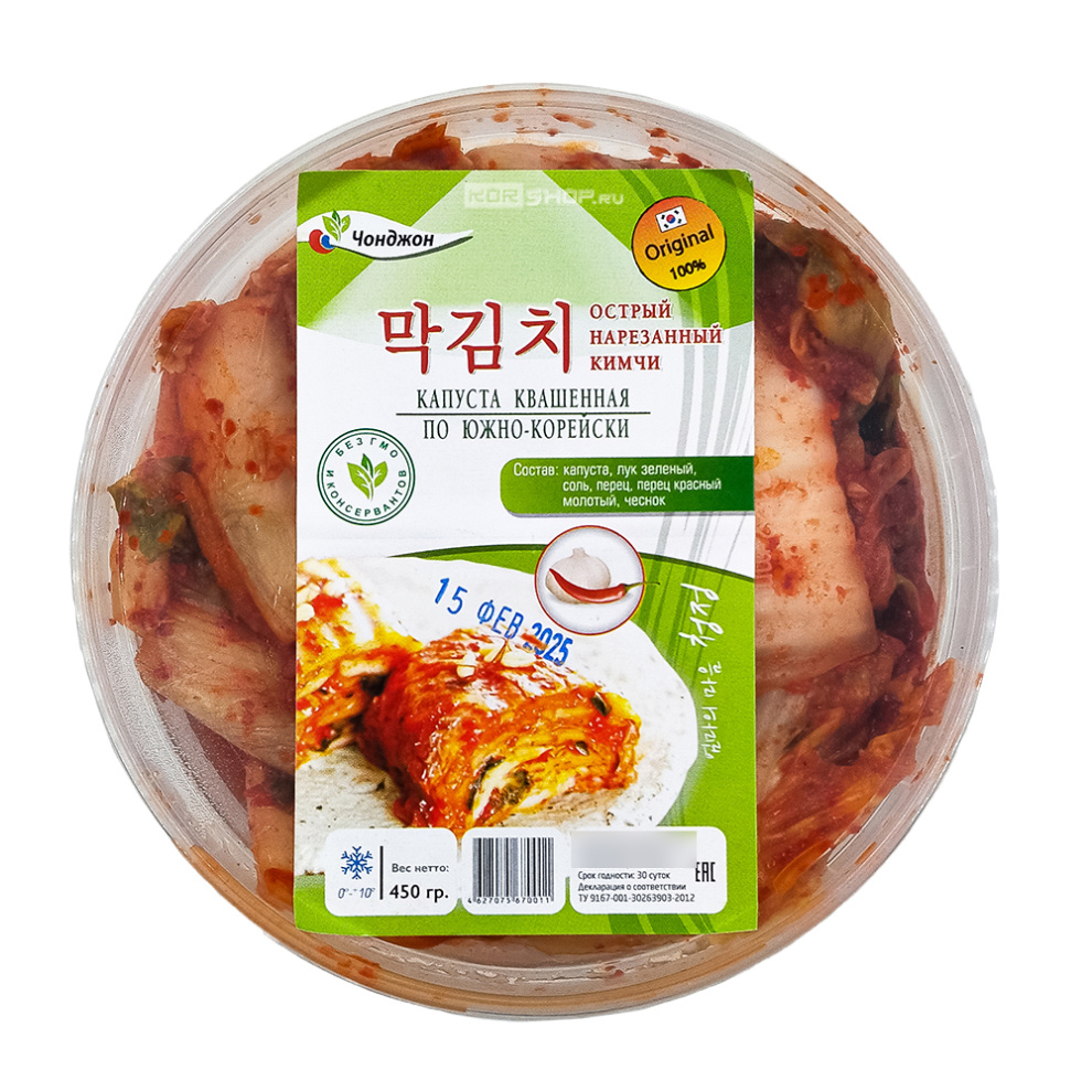 Кимчи - пекинская капуста, квашенная по-южнокорейски (острая) Чонджон, 450 г