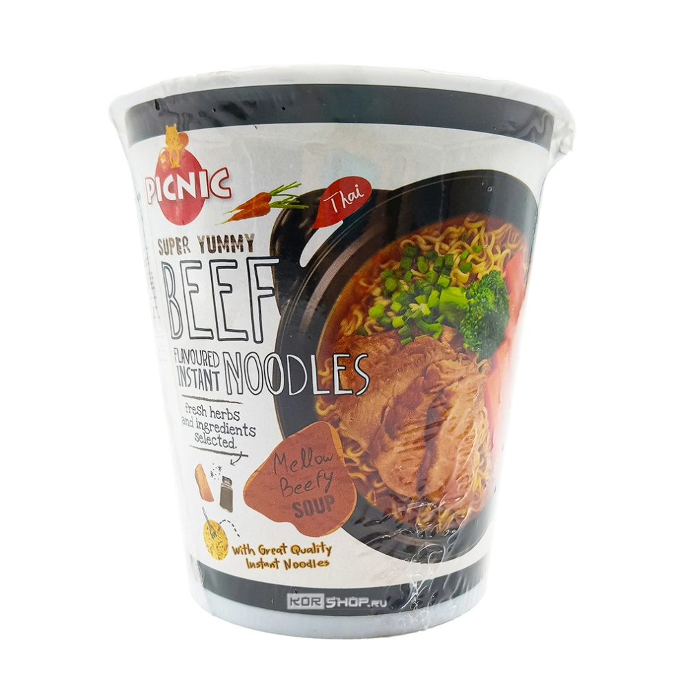 Лапша б/п со вкусом говядины Picnic (стакан), Таиланд, 60 г