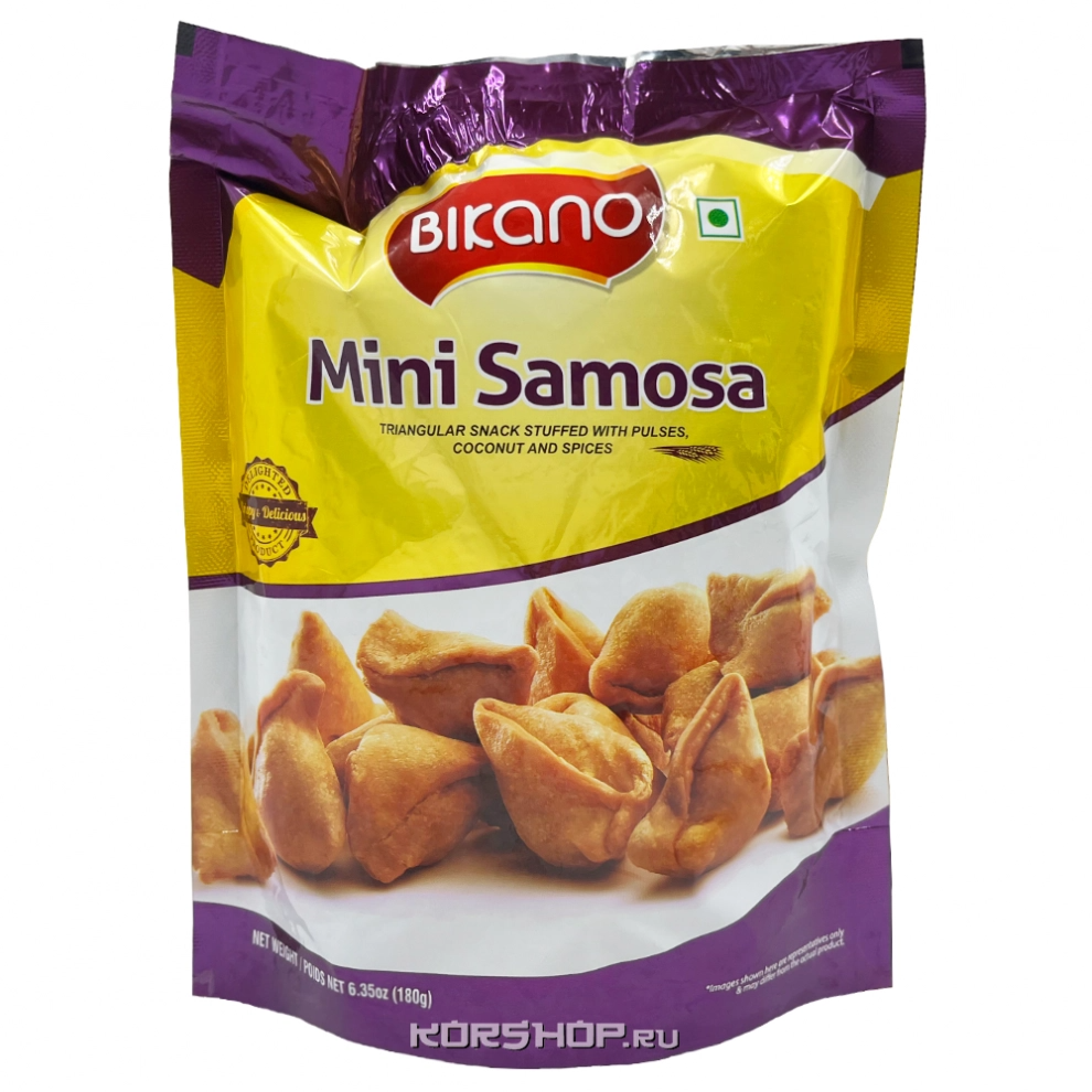 Треугольная закуска с начинкой из бобовых, кокоса и специй Mini Samosa, Bikano, Индия, 180 г Акция