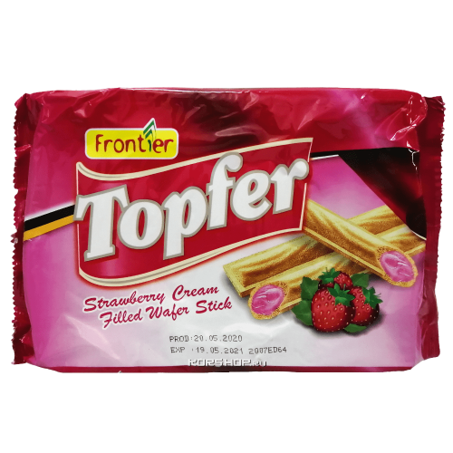 Вафельные трубочки с клубничной начинкой Topfer Frontier, Малайзия, 120 г. Срок до 22.04.2025.Распродажа