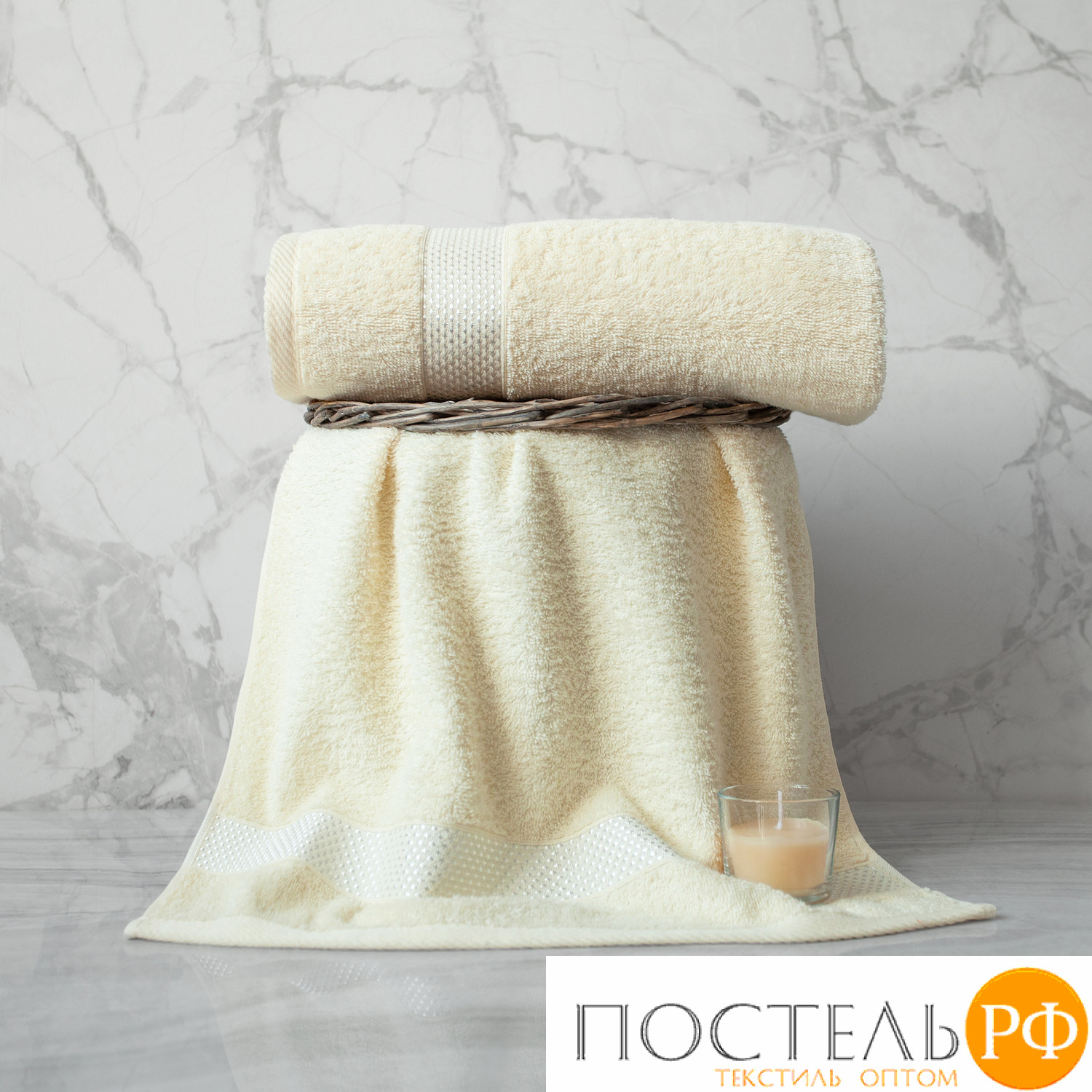 (1010) Полотенце Eleganta (Petek Crystal) 70х130 см Махра 390 г/м2, 1010 Молочный