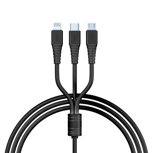 Кабель для зарядки 3 в 1 Классика iP/Micro USB/Type-C, 1м, 3A, черный