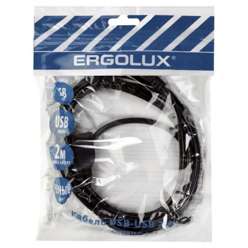 Дата-кабель USB(A)шт. - USB(A)гн. ERGOLUX ELX-EC01P-USB ПРОМО 2А 2м, черный, пакет