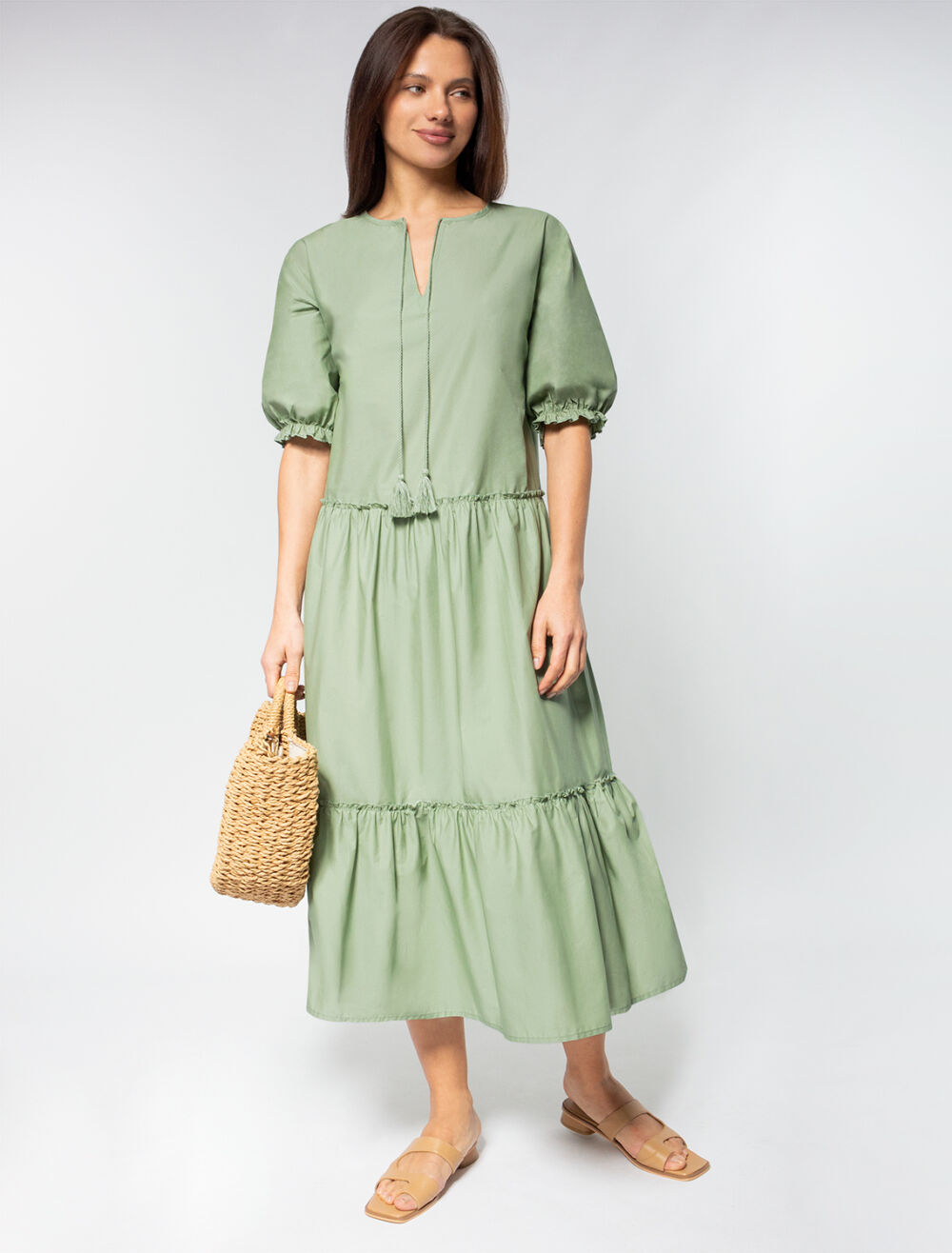 Платье Vilatte D22.197-Р светло-оливковый