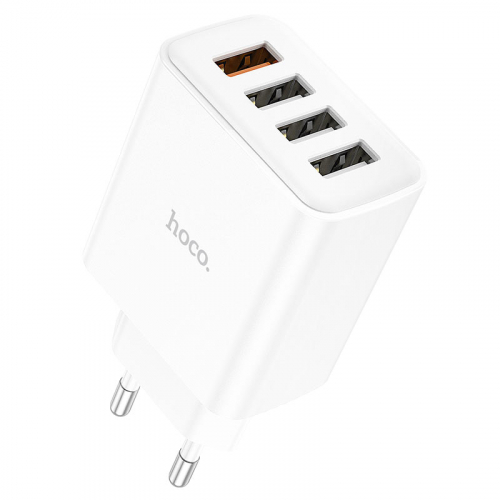 Сетевое зарядное Hoco C102A USB A (28.5W max, QC3.0), 4USB выхода, белое в коробке (13/130)