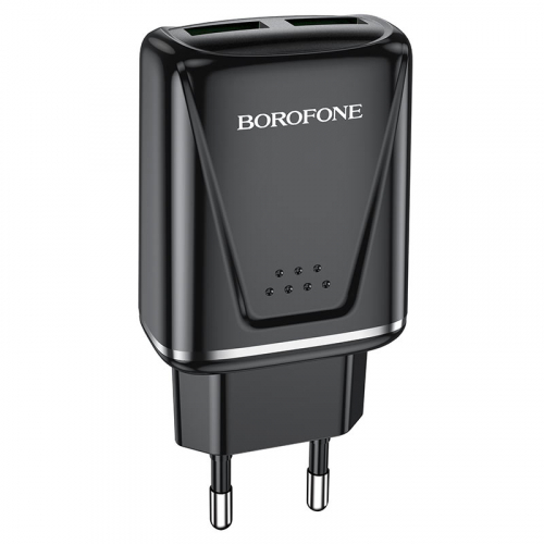 Сетевое зарядное Borofone BA54A USB A, (18W max), 2USB выхода, QC3.0, черное, коробка (35)