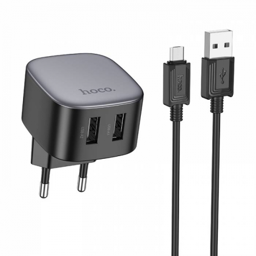 Сетевое зарядное Hoco CS31A, microUSB B (2100мА), 2USB выхода + кабель, черное в коробке (12)