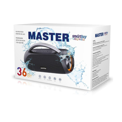 Колонка SmartBuy MASTER, 2.0, Bluetooth, мощность 36Вт MP3, FM, AUX, подсветка, черная (SBS-5580)