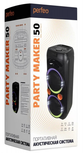 Колонка Perfeо Party Maker 50 Bluetooth 5.0, 50Вт, 4000mAh,microSD,AUX,TWS, FM, EQ черная (PF_D0350)