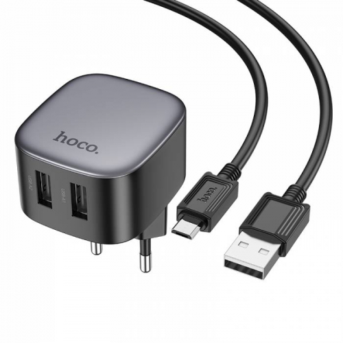 Сетевое зарядное Hoco CS31A, microUSB B (2100мА), 2USB выхода + кабель, черное в коробке (12)