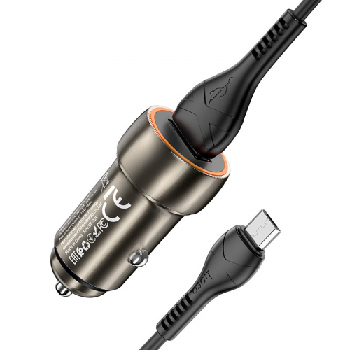 Автомоб. зарядное Hoco Z46 microUSB B (3000мА), 1USB QC3.0 выход + кабель, серое (13/130)