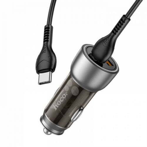 Автомоб. зарядное Hoco NZ8 Type-C, USB A(QC3.0)+Type-C(гн) PD30W+кабель Type-C/Type-C, коричнев