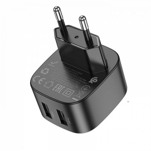 Сетевое зарядное Hoco CS31A, USB A (2100мА), 2USB выхода, черное в коробке (12)