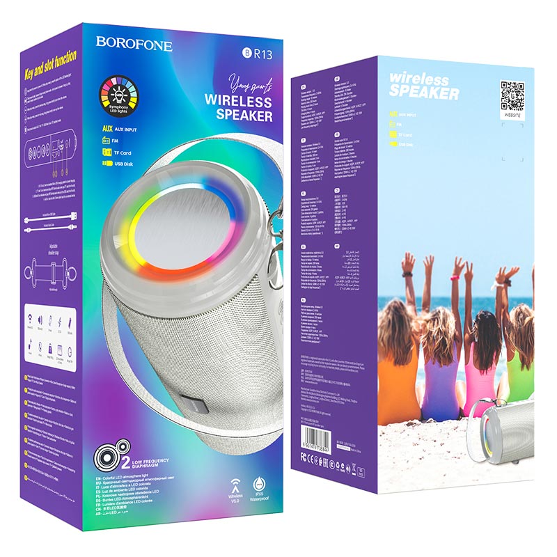 Колонка Borofone BR13, BT-Колонка 2x5W /USB /TF /AUX /светомузыка, серая