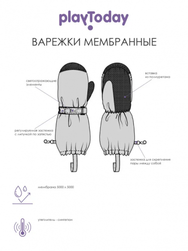 Варежки текстильные для девочек