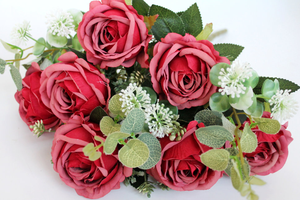 Б11779 Б/С Бук.роз с эвкалиптом 10вет.обожжен.50см(4микс)