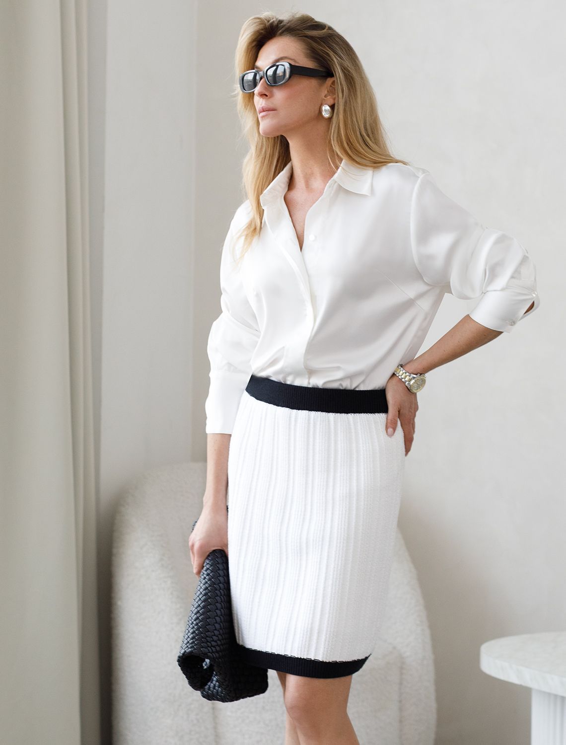 Ст.цена 1890р Юбка фактурной вязки с трикотажной подкладкой D36.014 нат.белый_черный