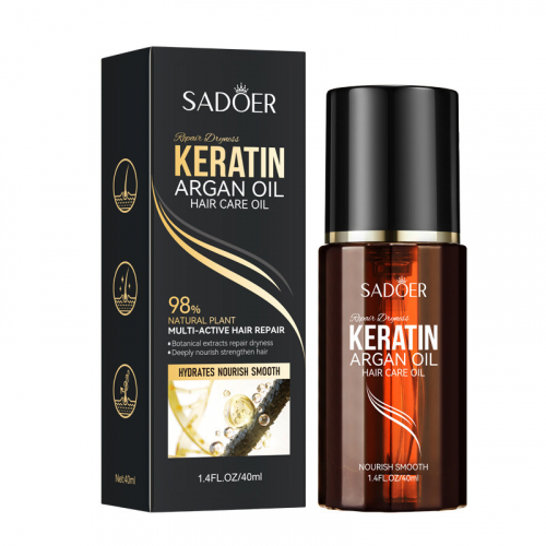 Аргановое масло для волос с кератином для уходо за сухими волосами SADOER Repair Dryness Keratin Argan oil Hair care oil, 40мл