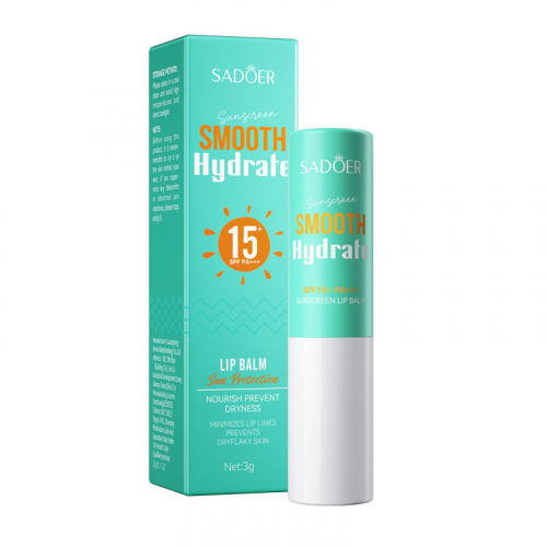 Солнцезащитный увлажняющий бальзам для губ SADOER Sunscreen SPF 15+ PA+++ Smooth Hydrate Lip Balm, 3 гр