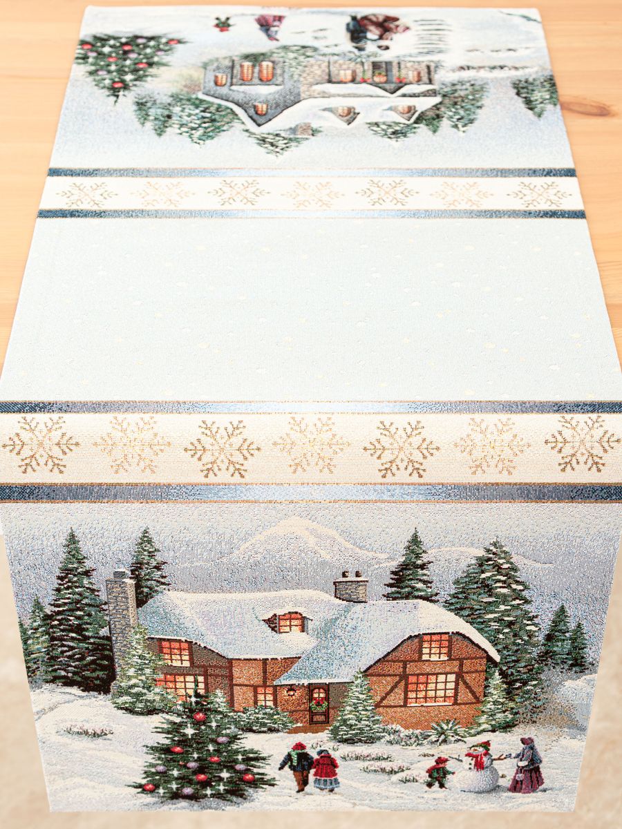 Новогодний вечер голубой фон Снежинки Салфетка 44х180 см 2414935