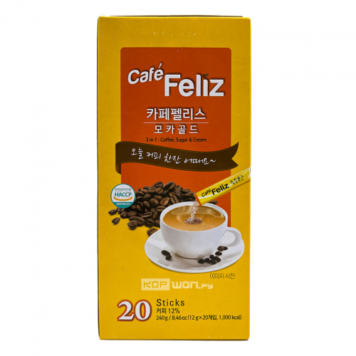 Напиток кофейный растворимый 3в1 Мокка Gold Cafe Feliz, Корея, 240 г (12 г *20 шт) Акция