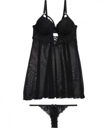 Babydoll + String in Schwarz