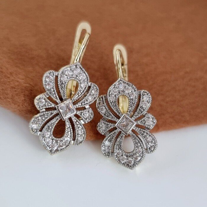 Серьги ювелирная бижутерия Итальянское золото (покрытие желтое 14к), вставка: фианиты, цвет: прозрачный, арт.217.135